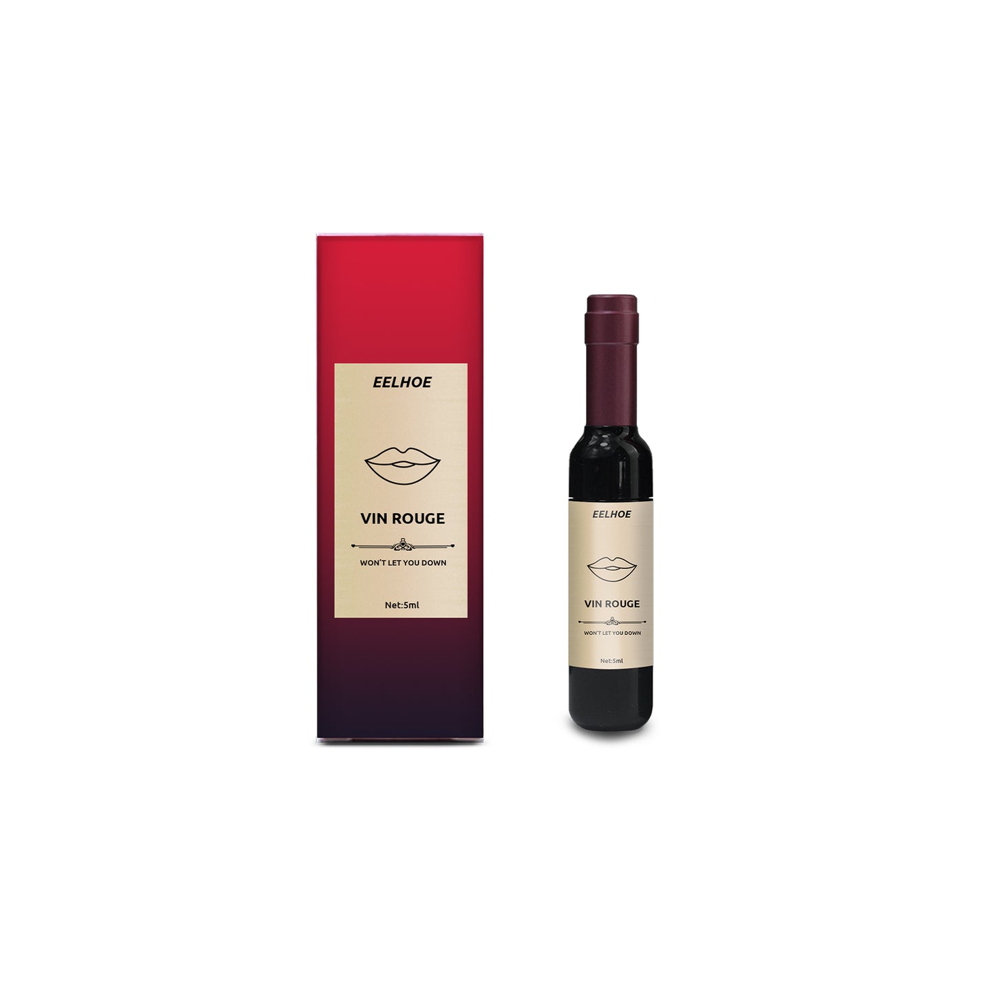EELHOE Vin Rouge Lip Tint, Non-Stick Cup Color Development Portable Waterproof Non-Fading Moisturizing Red Wine Bottle Lip Glaze