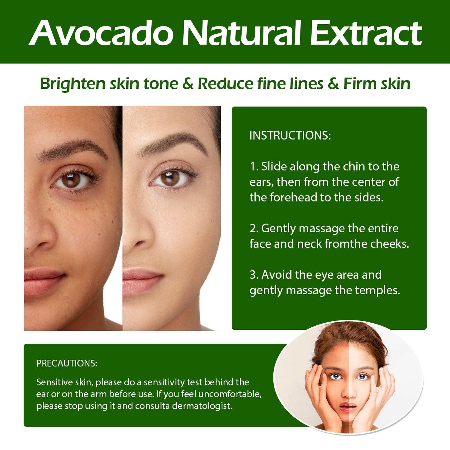 Jaysuing Avocado Serum, Brightening Facial Tone, Lightening Fine Lines, Moisturizing Skin Essence