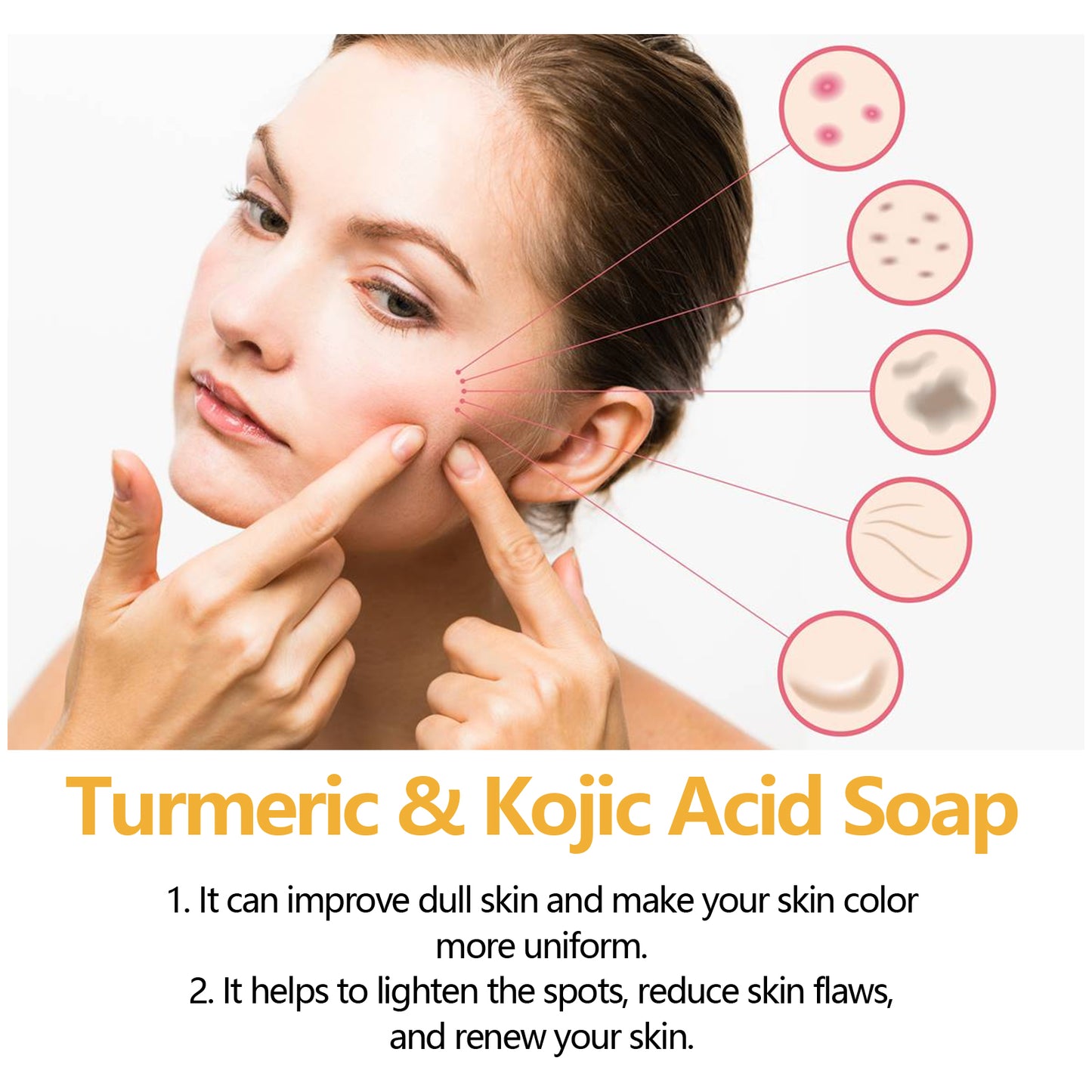 Turmeric & Kojic Acid Soap, Gently Clean Face Fade Spots Brighten Skin Tone Moisturize And Moisturize Even Skin Tone