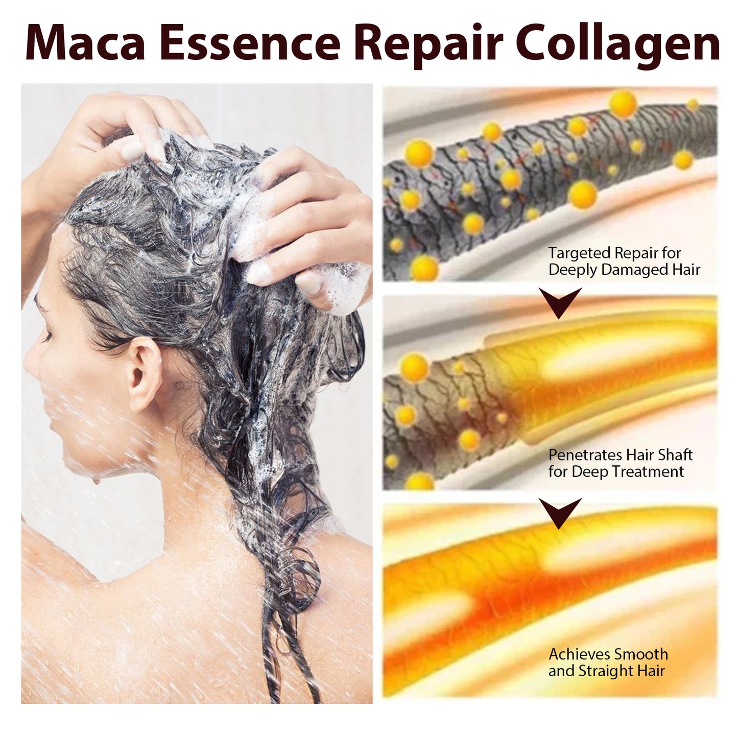 Maca Essence Repair Collagen, Repair Damaged Hair Reduces Split Ends Deep Clean Smooth And Shiny