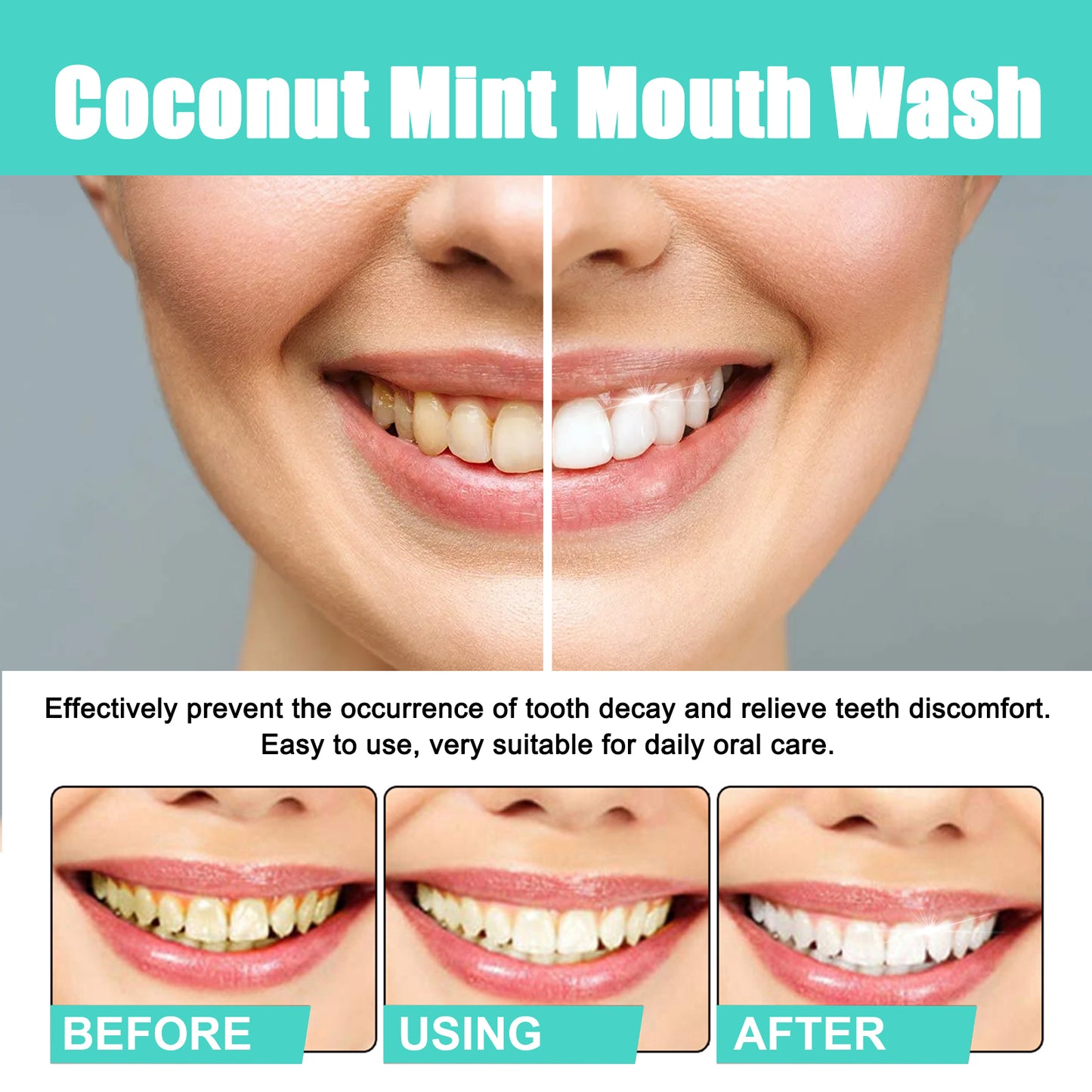Coconut Mint Mouth Wash, Whitening Teeth Yellow Teeth Stains Tongue Coating Clean Fresh Breath Oral Care