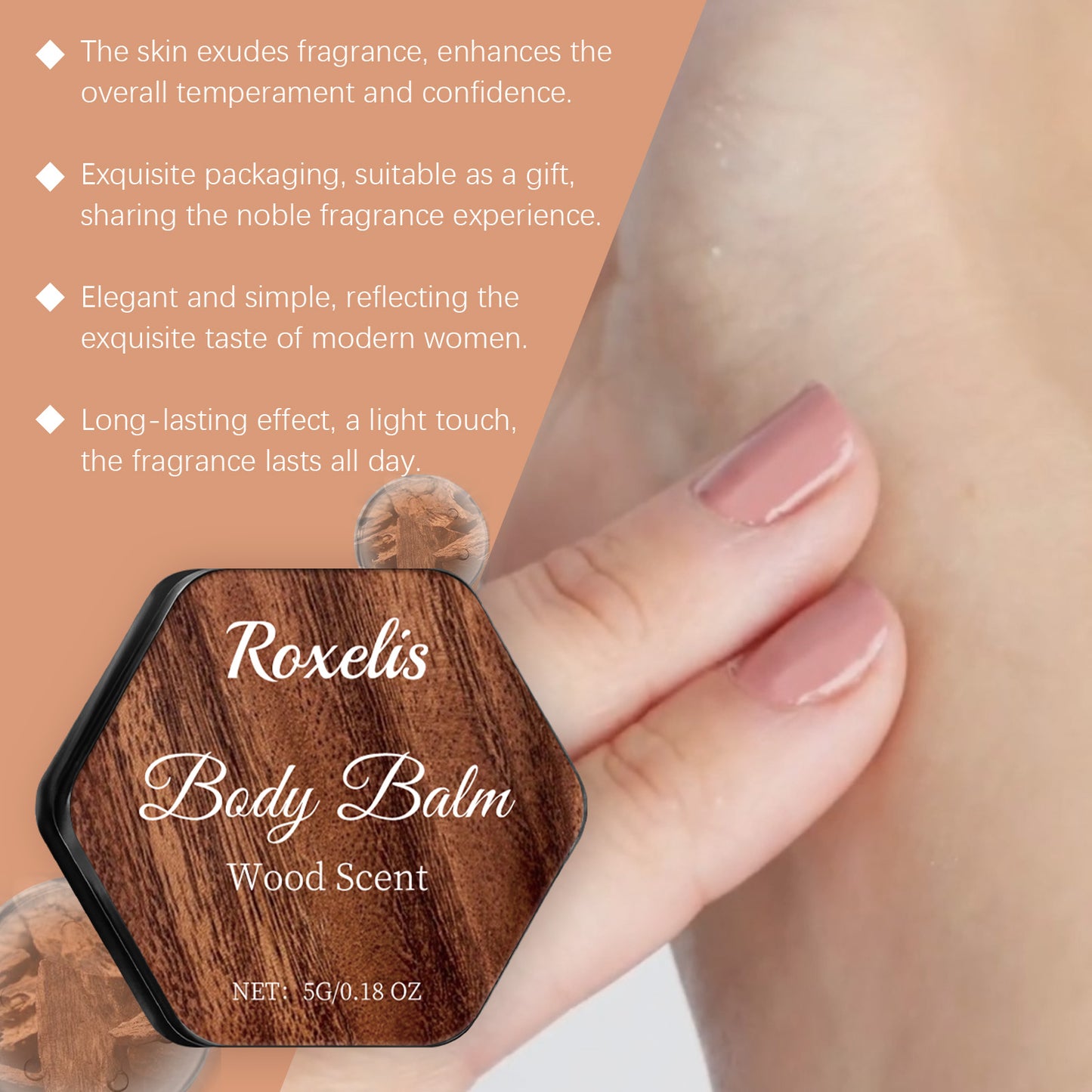 Wood Balm Elegant Light Fragrance Refreshing Non-Sticky Lasting Fragrance Portable Charm Pocket Perfumed Body Balm