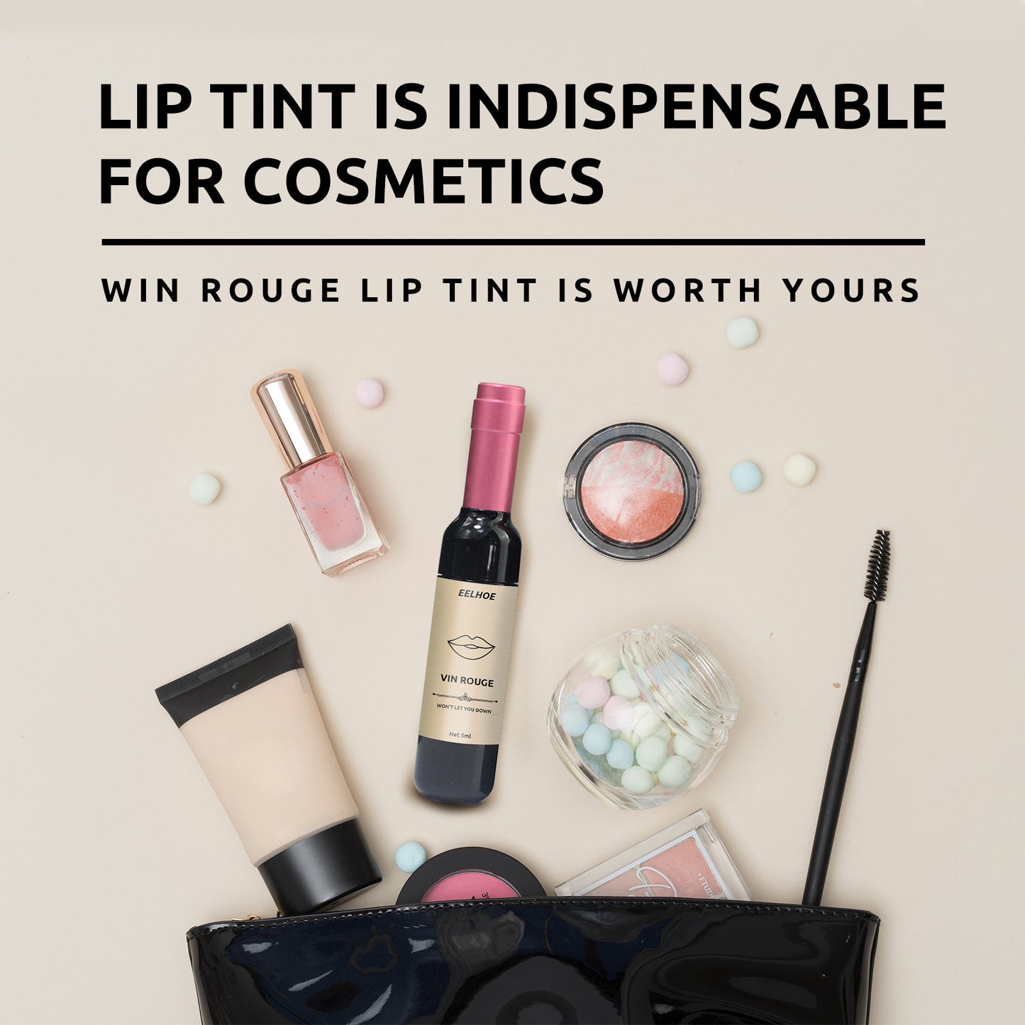 EELHOE Vin Rouge Lip Tint, Non-Stick Cup Color Development Portable Waterproof Non-Fading Moisturizing Red Wine Bottle Lip Glaze