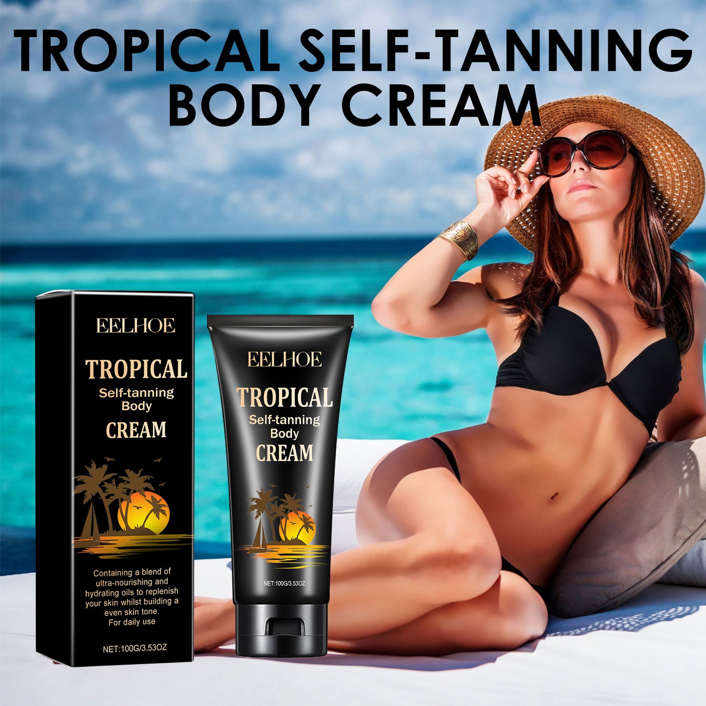Tropical Self-Tanning Body Cream, Natural Wheatskin Moisturizing And Moisturizing Cream For Tanning And Tanning