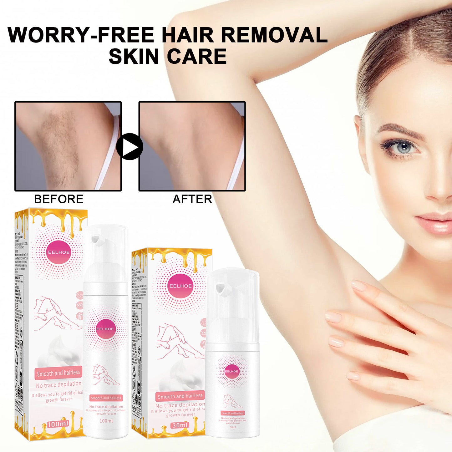 EELHOE Honey Mousse Hair Removal Spray, Full Body Hair Removal Armpit Hair Leg Hair Foam Mild Skin Friendly Does Not Stimulate