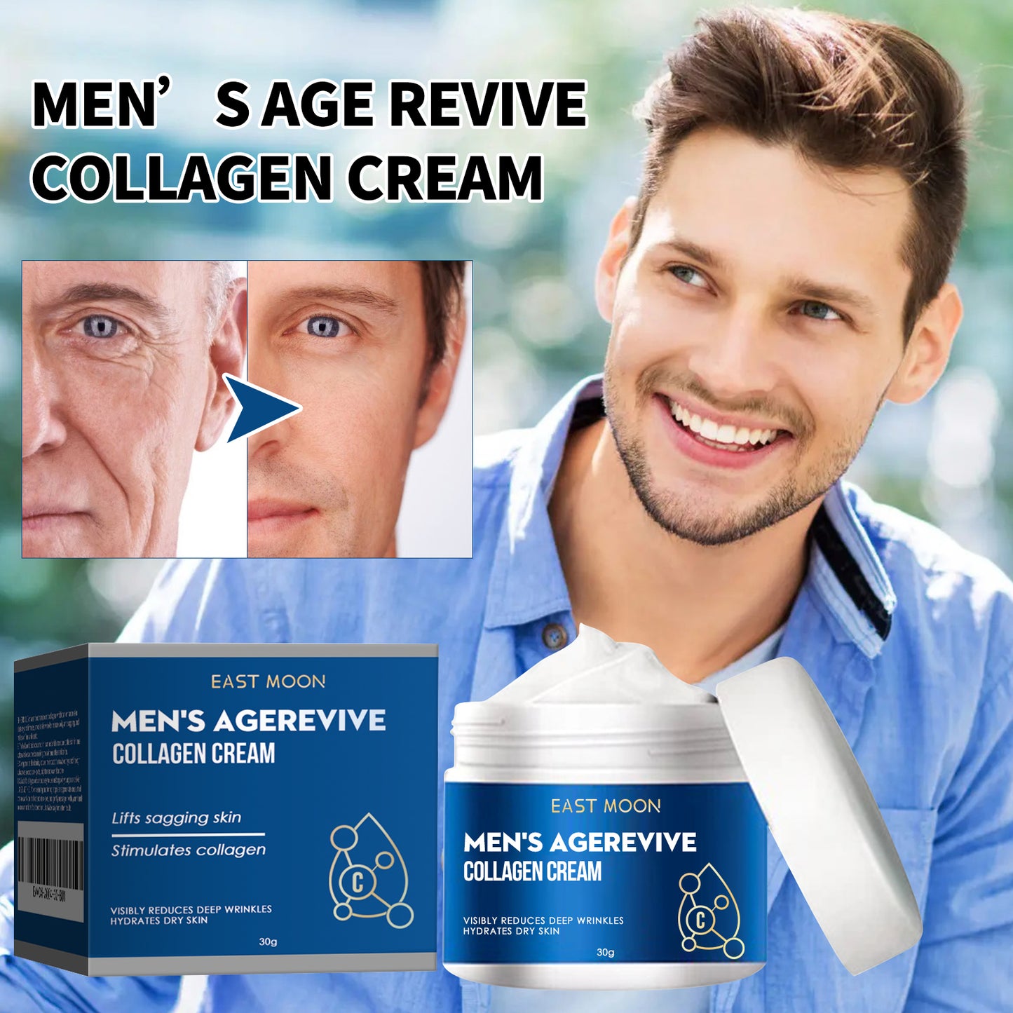 Collagen Wrinkle Remover Cream for Men, Anti Aging Fade Fine Lines Tightening Hydrating Cream