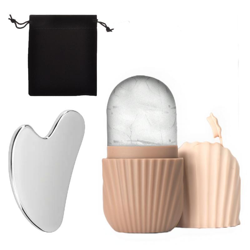Silicone Ice Grid Scraping Plate Facial Care Tool Set with Storage Bag for Applying Ice Grid to Face