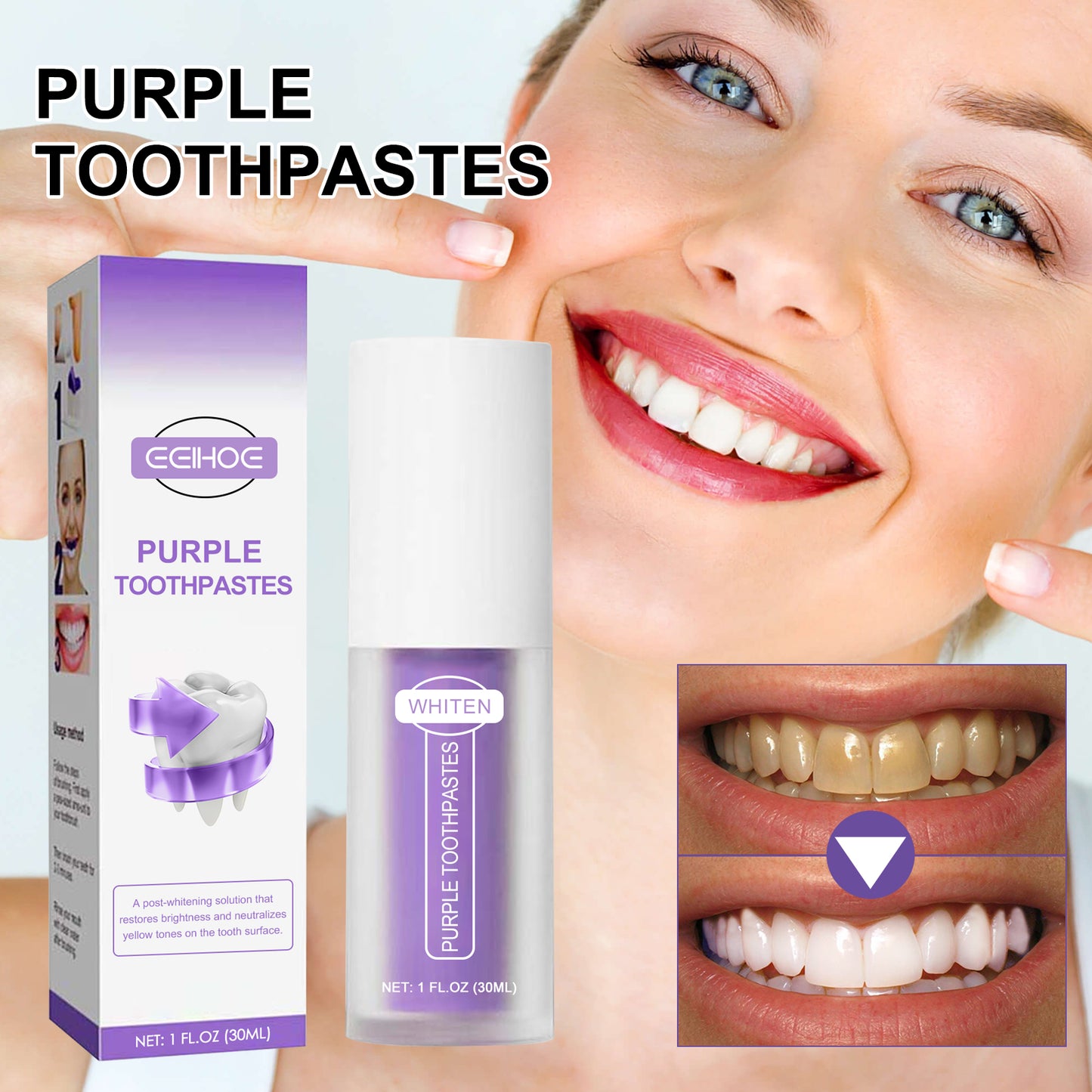 V34 Purple Toothpaste, Repair Teeth Mouth Clean Breath Fresh White Toothpaste