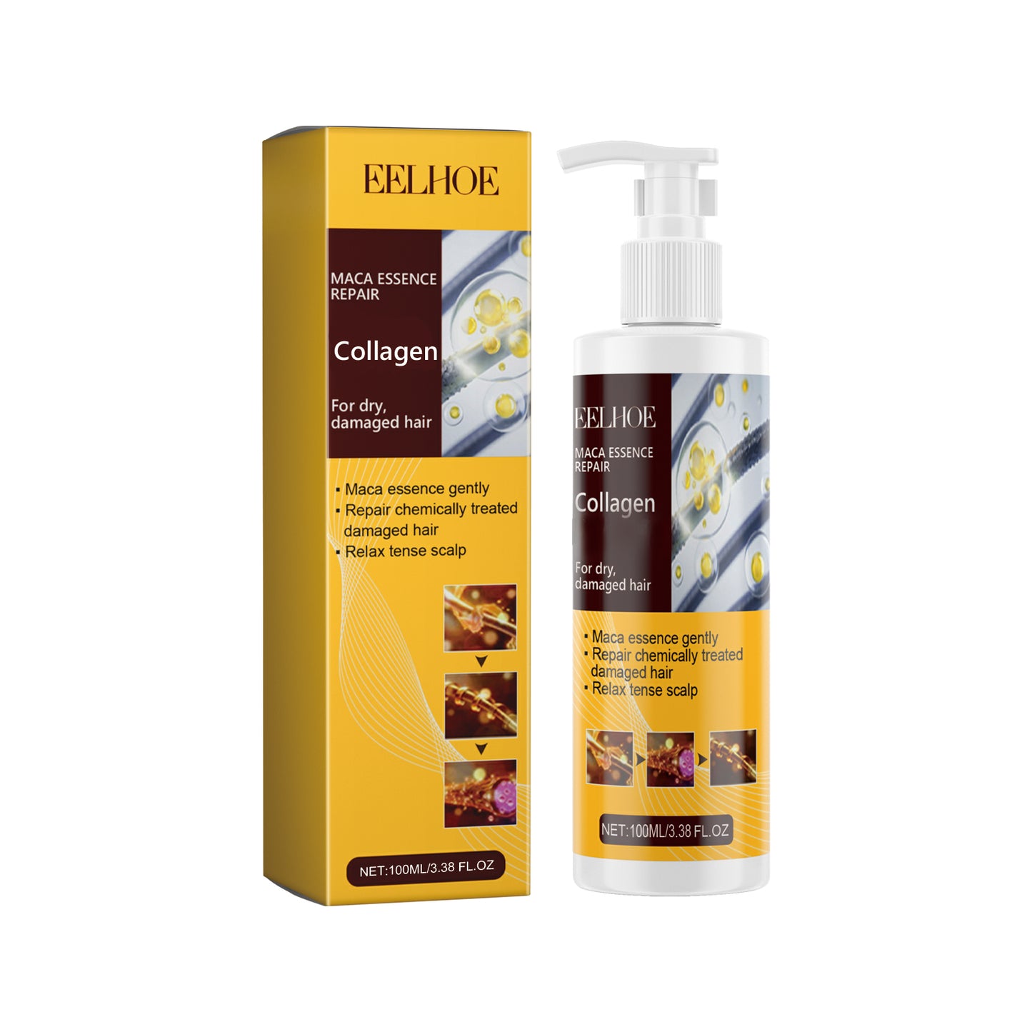 Maca Essence Repair Collagen, Repair Damaged Hair Reduces Split Ends Deep Clean Smooth And Shiny