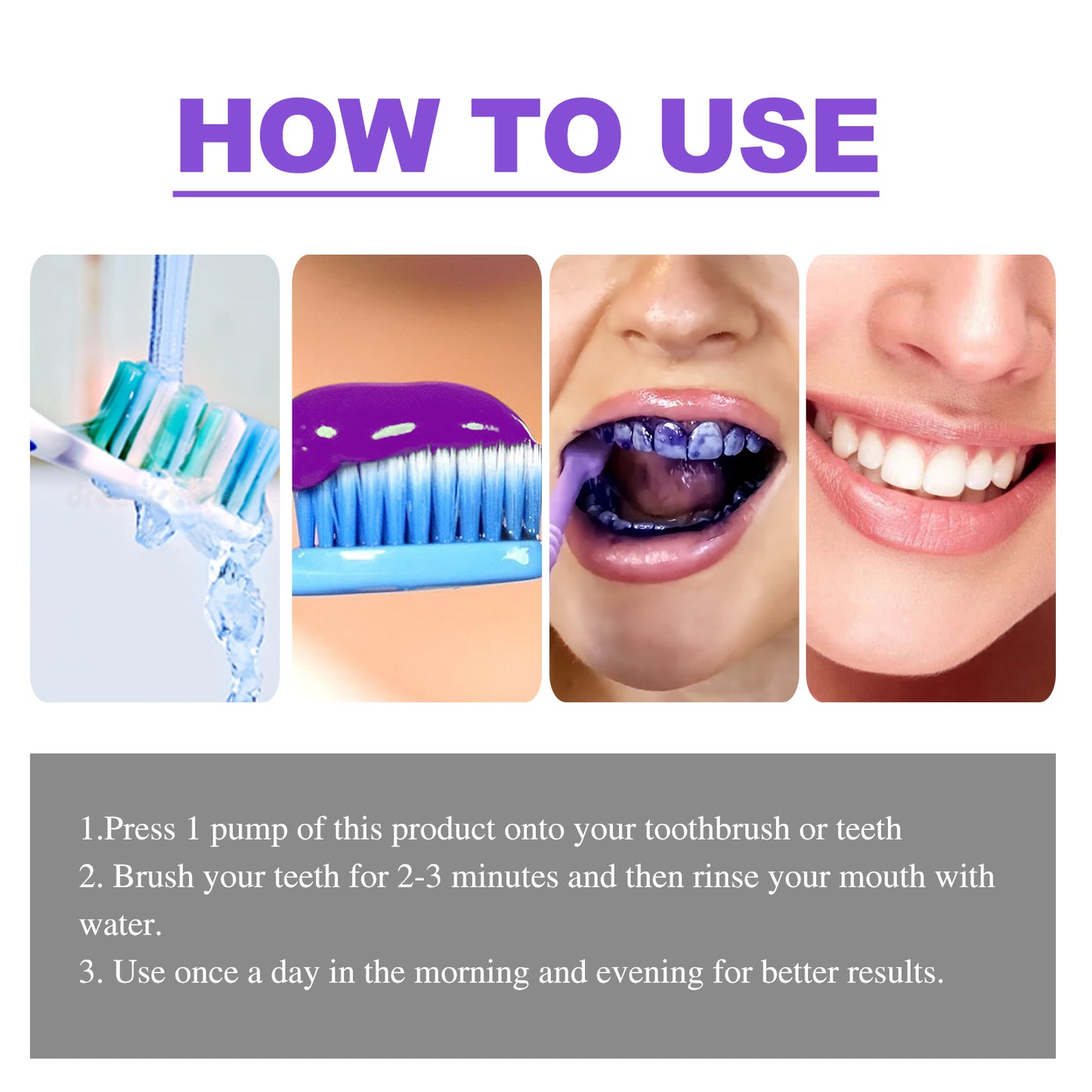 Purple Whitening Toothpaste, Clean Stains Gums Care Breath Fresh White Toothpaste
