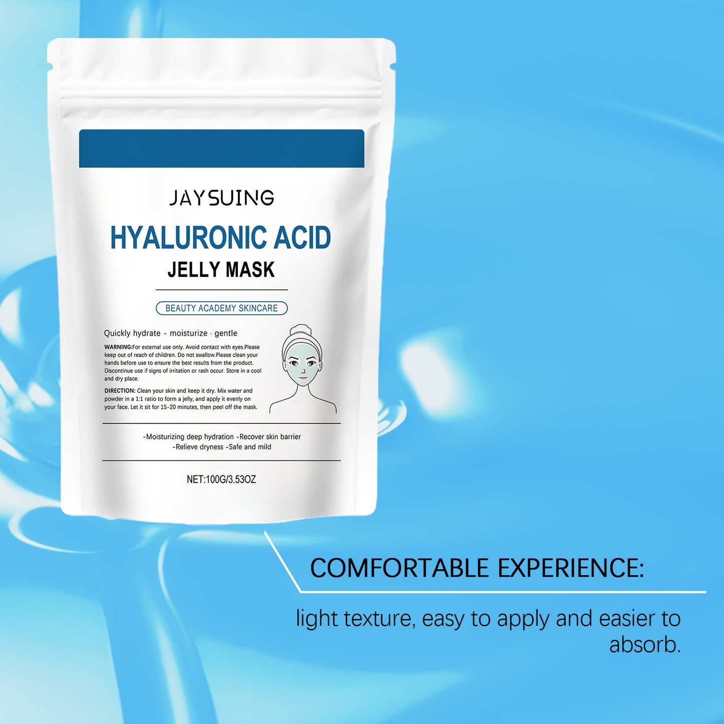 Jaysuing Hyaluronic Acid Moisturizing Mask, Gently Hydrates And Moisturizes Tender, Smooth And Delicate Skin