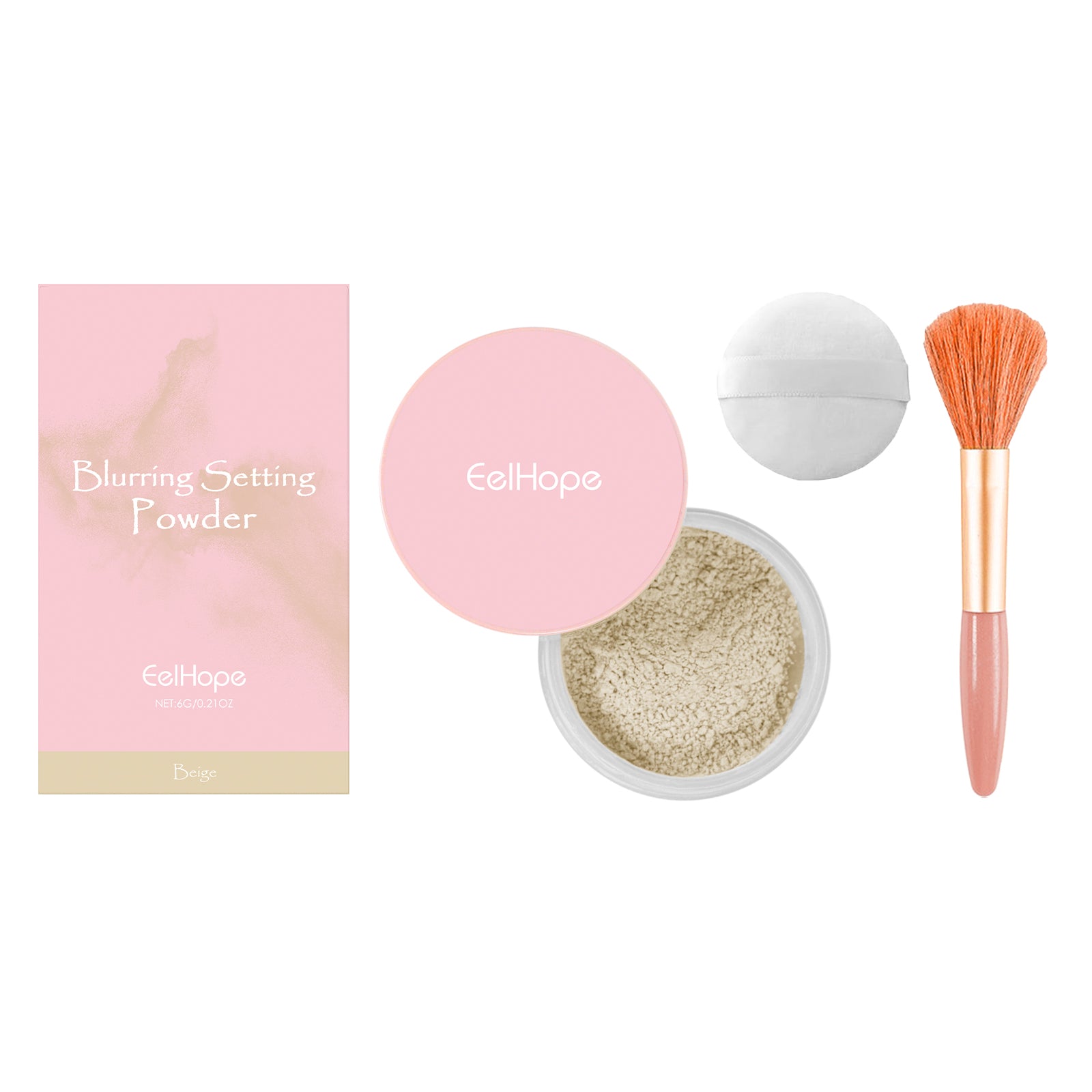 Setting powder with brush， Natural Makeup Light, Delicate Breathable Fit Dry And Wet Dual Use Powder Lasting Makeup
