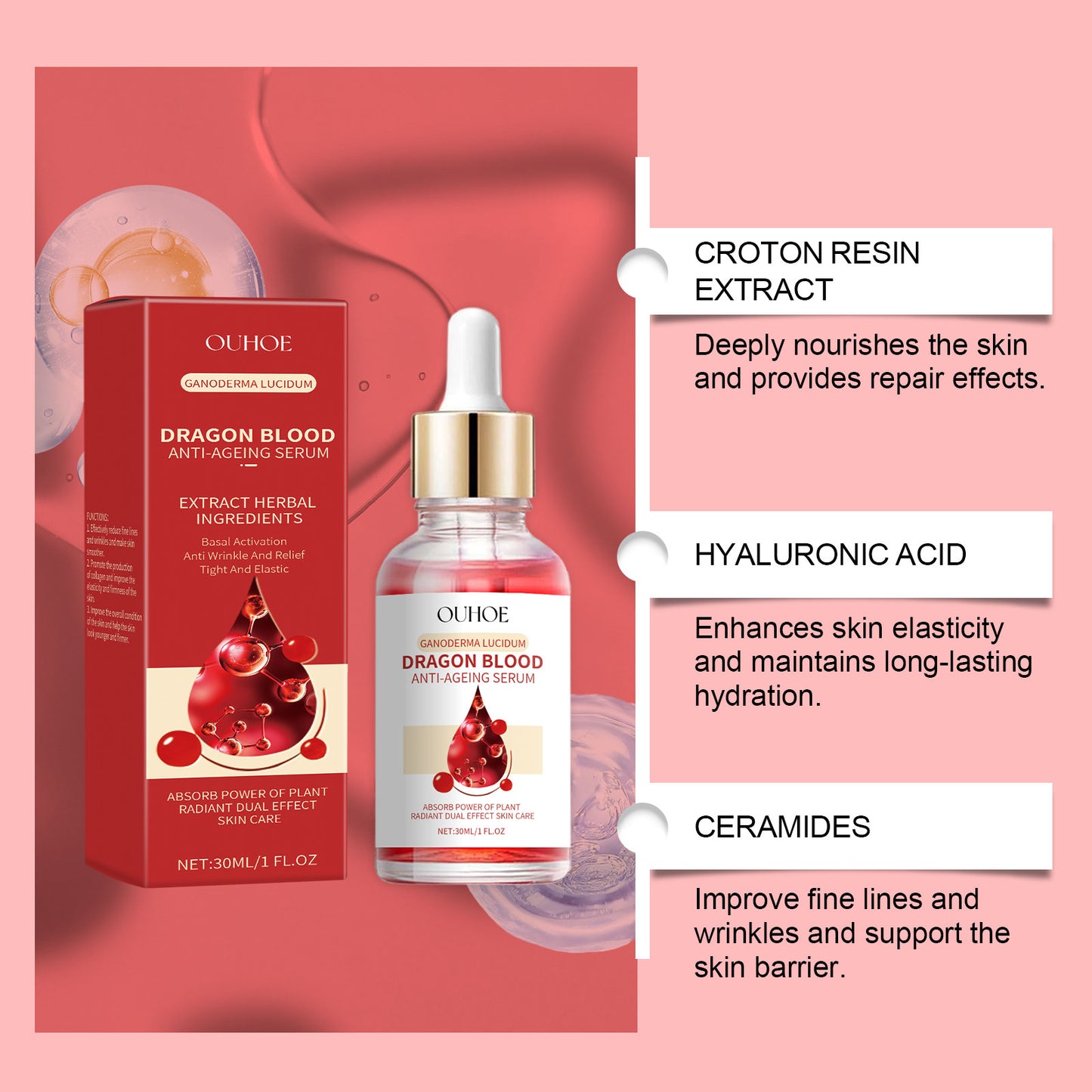 OUHOE Dragon Blood Essence, Facial Skin Contour Radiance Hydrating Moisturizing Essence