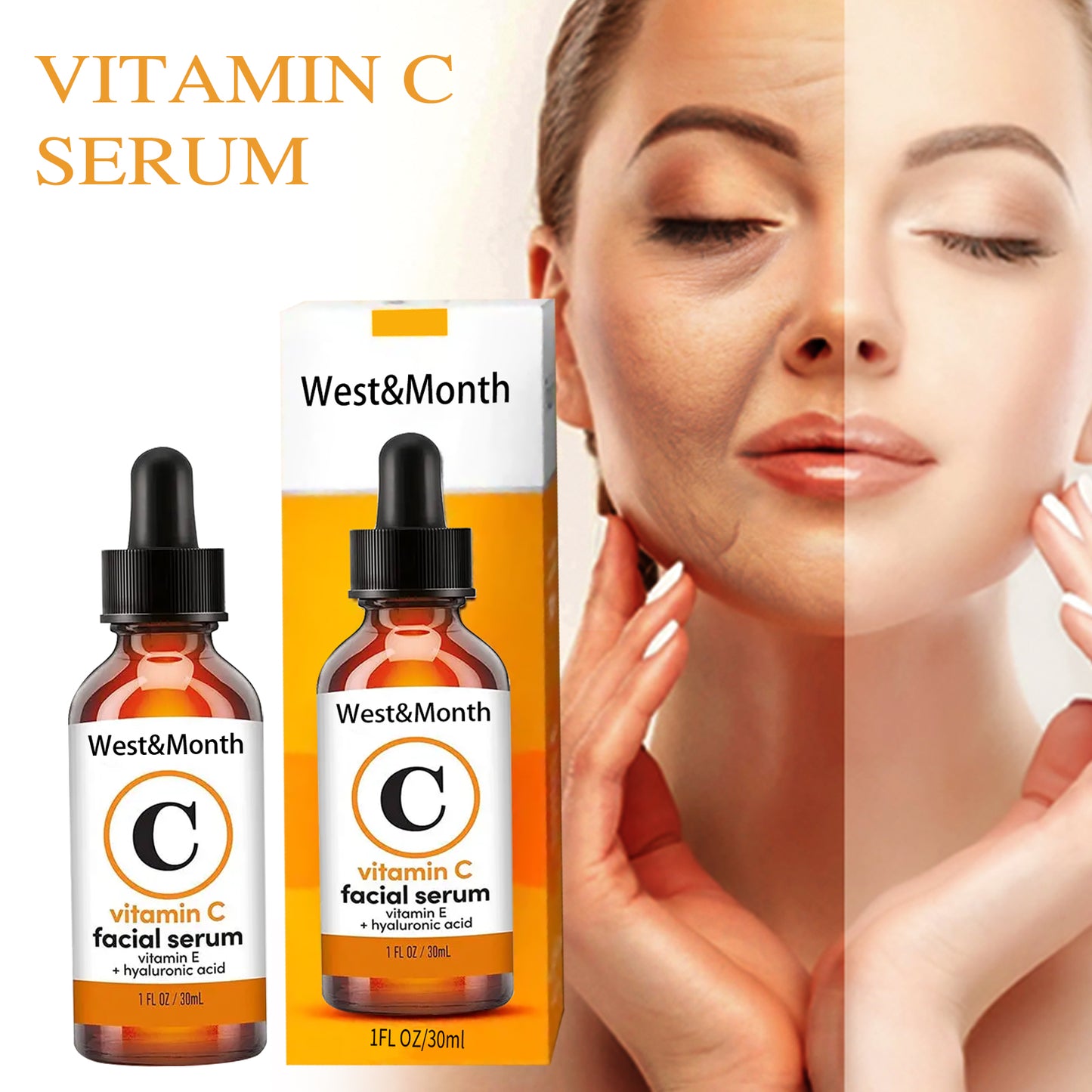 Vitamin C Face Serum, Anti-Aging Fade Facial Spots Wrinkles Brightening Skin