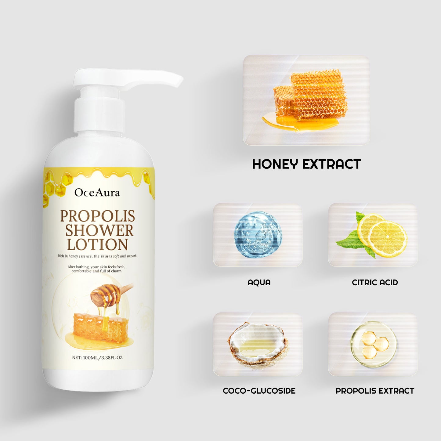 Propolis Shower Lotion, Body Skin Cleansing And Moisturizing Dull Exfoliating Body Wash