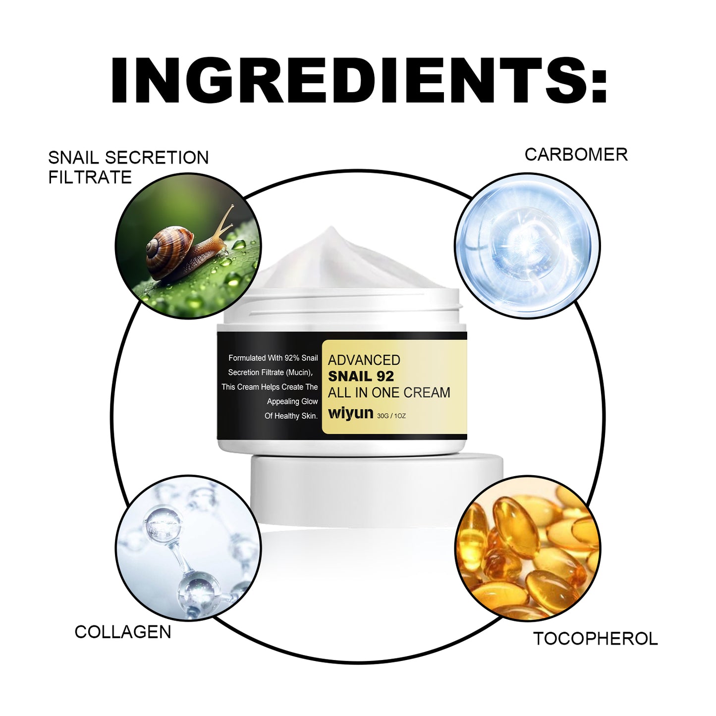 wiyun Advanced Snail Cream, Moisturizing whitening skin brightening skin tone firming cream