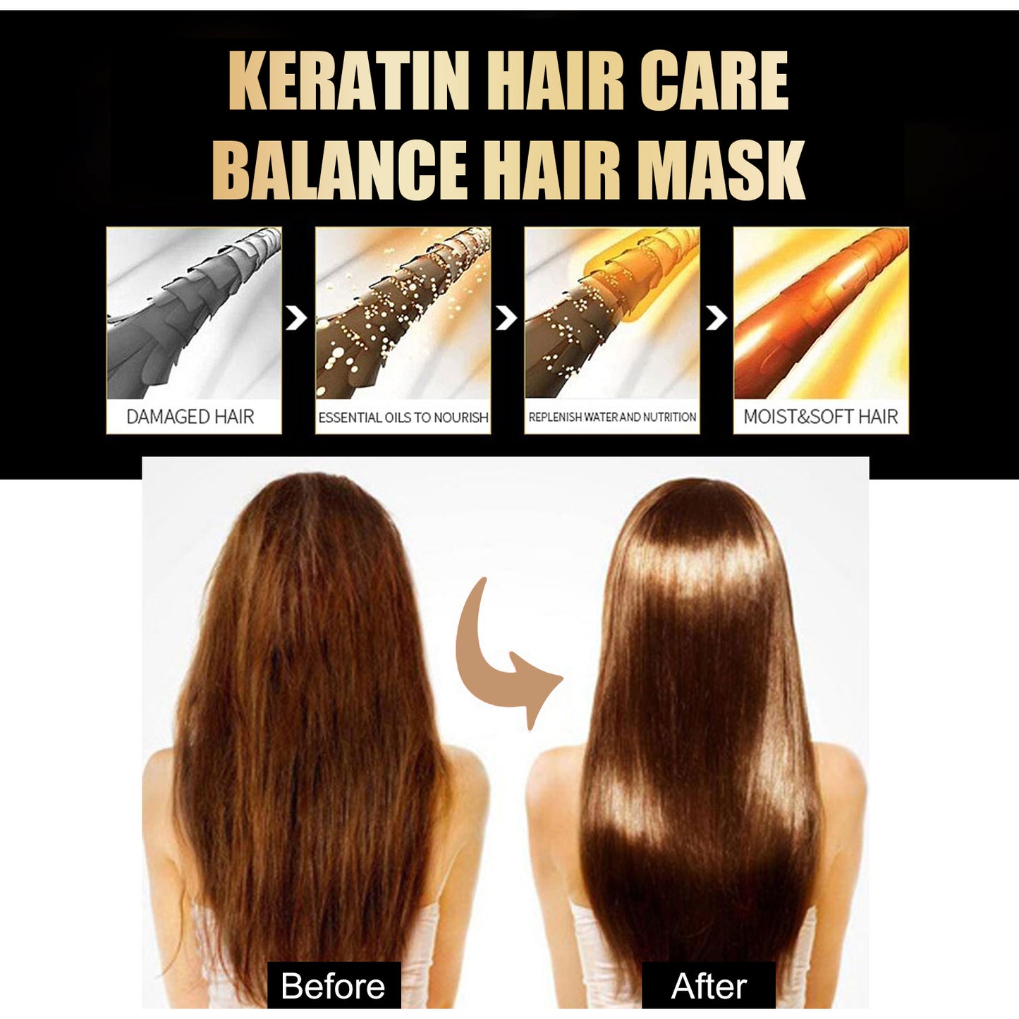 Keratin Hair Care Balance Hair Mask, Repair Frizzy Dry Hair Smooth Moisturizing And Nourishing Hair Mask