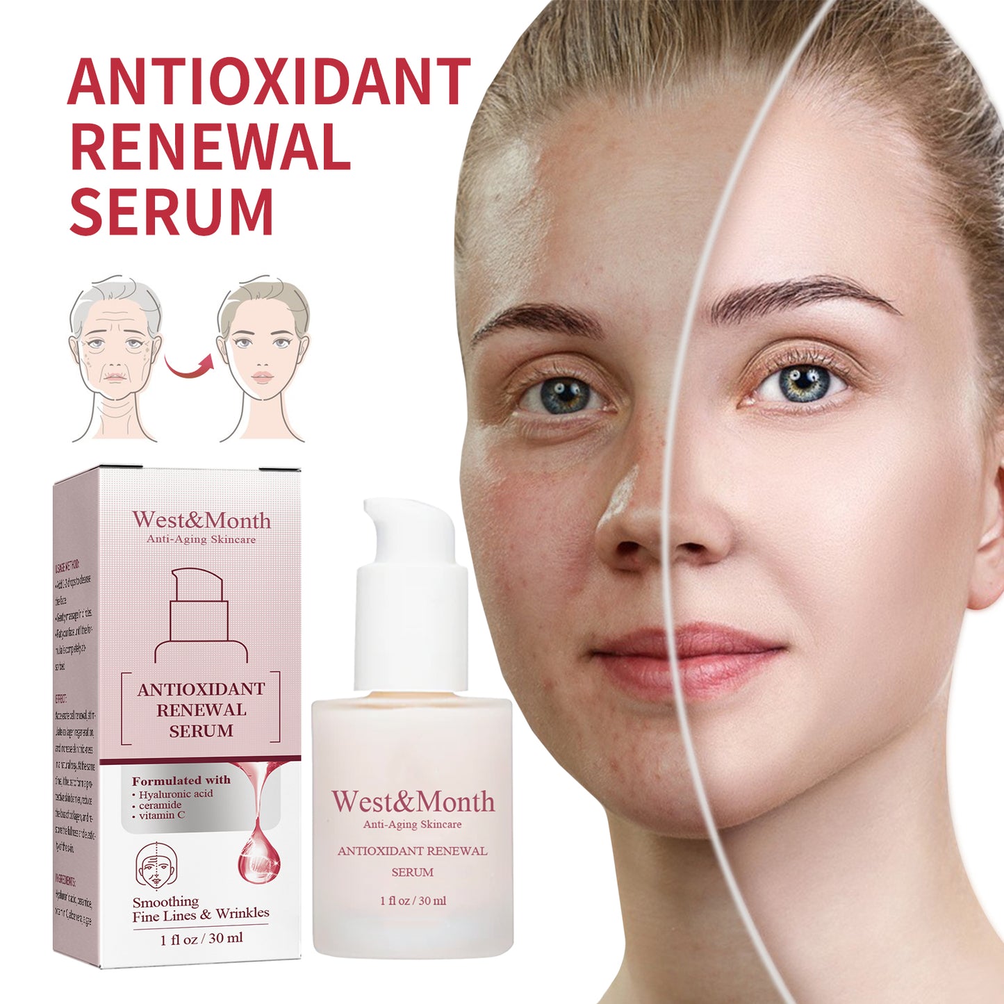Antioxidant Renewal Serum, Tighten Facial Skin, Lighten Lines, Moisturize And Prevent Aging Serum