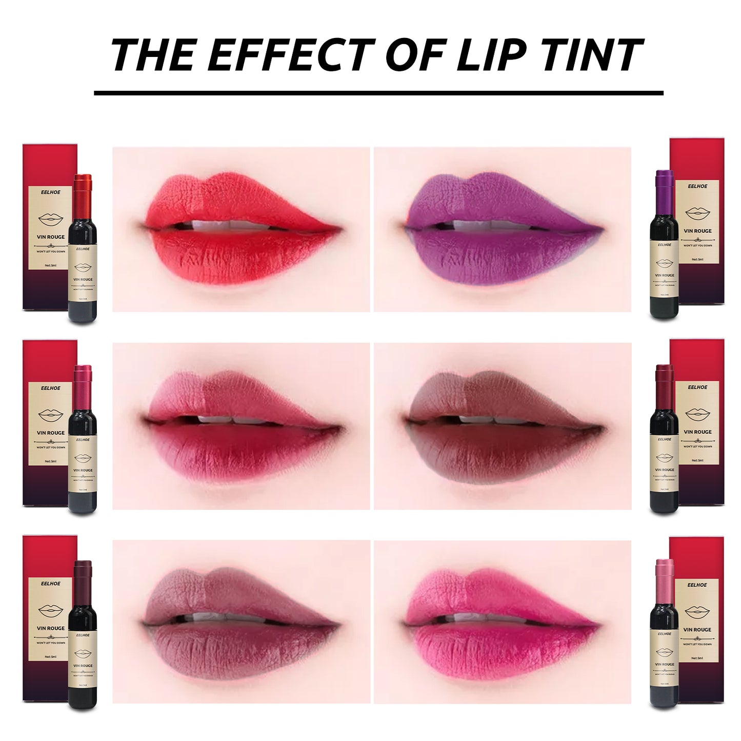 EELHOE Vin Rouge Lip Tint, Non-Stick Cup Color Development Portable Waterproof Non-Fading Moisturizing Red Wine Bottle Lip Glaze