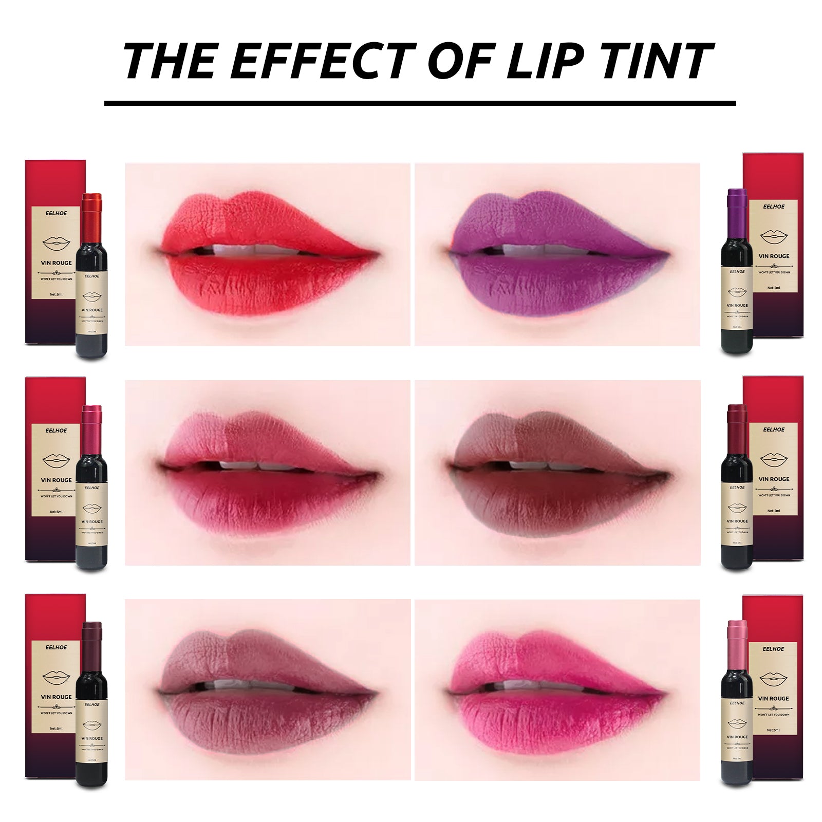 EELHOE Vin Rouge Lip Tint, Non-Stick Cup Color Development Portable Waterproof Non-Fading Moisturizing Red Wine Bottle Lip Glaze