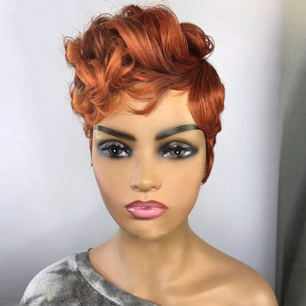Vibrant Orange Curly Pixie Cut Wig