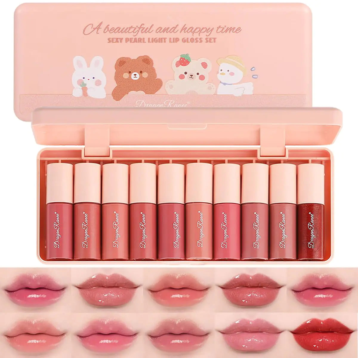 Alisesun 10 Colors Lip Tint Stain Set Korean Plumping Lip Gloss Watery Lip Stain Multi-use for Mini Liquid Lipstick & Cheek Tint Long Lasting Vivid Color # 03